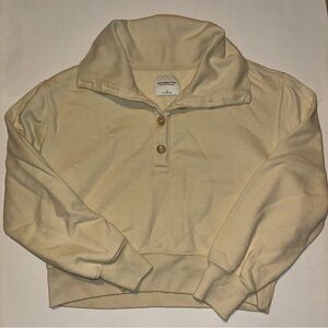 cream cropped quarter button up sweatshirt from abercrombie soft a&f collection